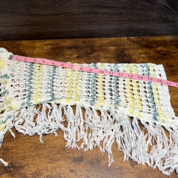 POL Crochet Mesh Knit Boat Neck Top, Fringe, Cream/Yellow/Blue. Small. NWT! - Picture 11 of 11